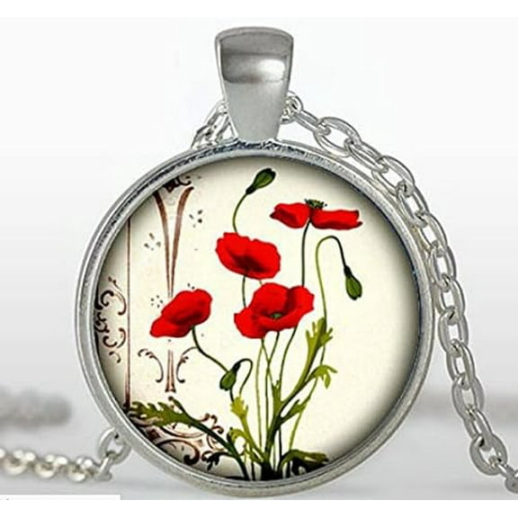 Handmade jewelry charming poppy pendant red poppy necklace