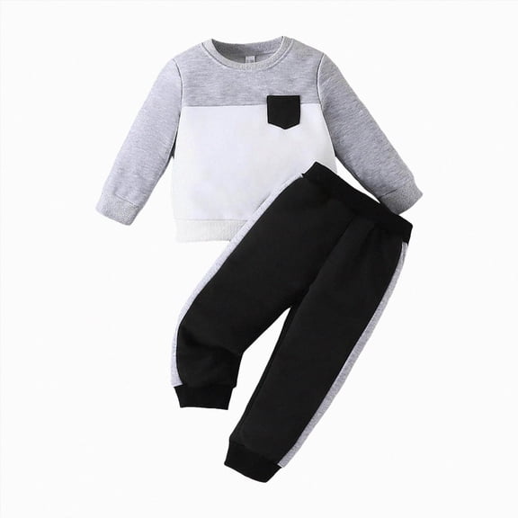 felwors Baby Boy Fall Winter Clothes Toddler Boy Outfits Long Sleeve Patchwork Sweatshirt Tops Pants 2 Piece