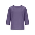thumbnail image 4 of Gamivast Linen Shirts for Women Plus Size Scoop Neck Oversized Slouchy Fit Tops Soft Lightweight Breathable Basic 3/4 Sleeve Tees Lounge Weekend Fall Everyday Casual outfits, 4 of 5