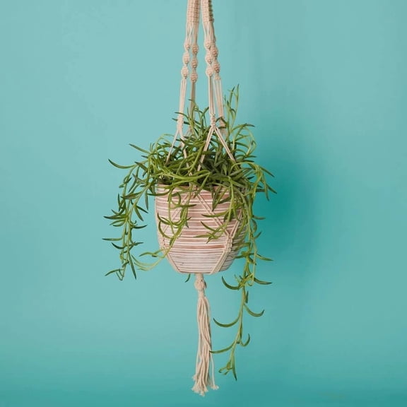 Bangladesh Medium Rustic Terracotta Pot and Macrame Hanging Set