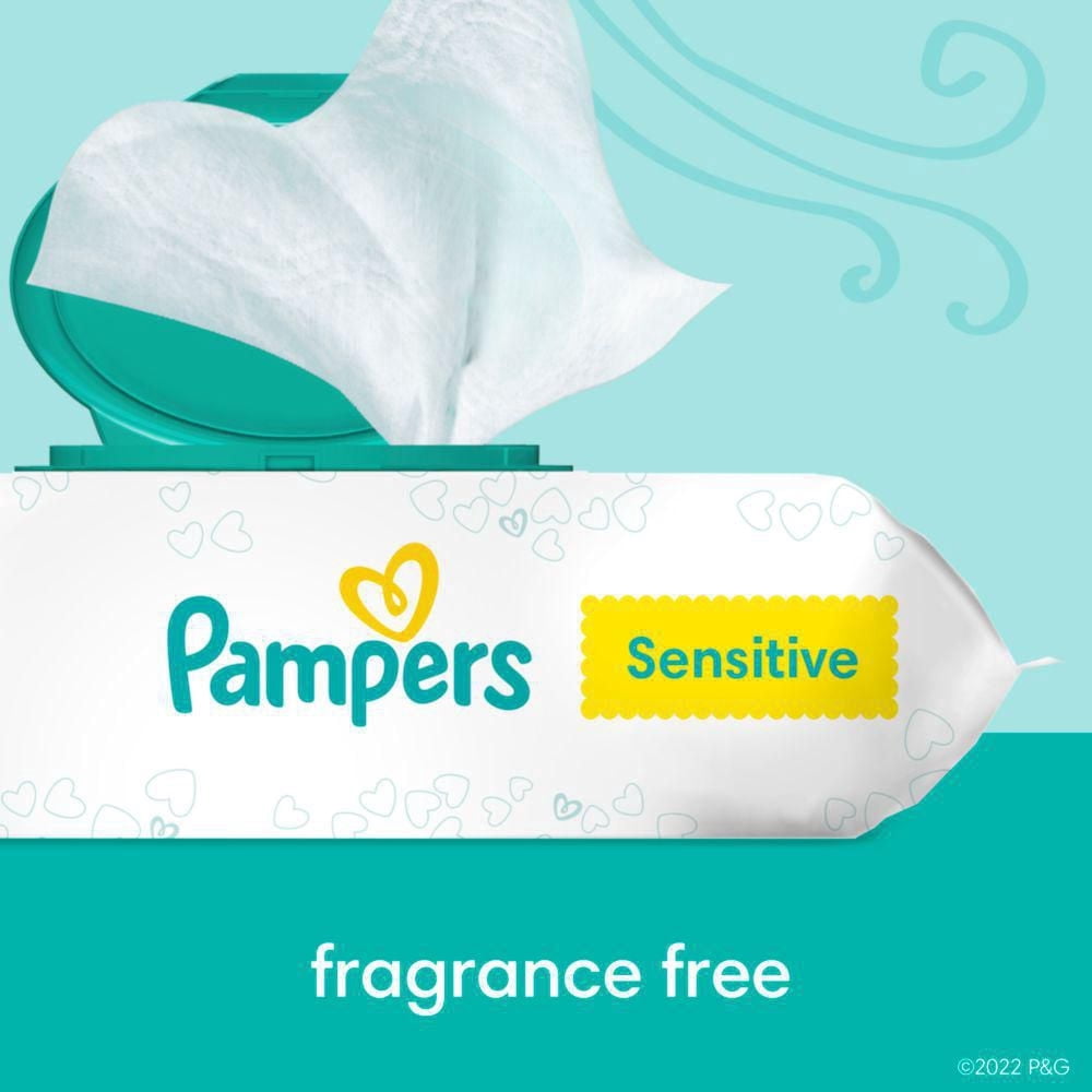 Pampers Baby Wipes Sensitive Perfume Free, 2 Flip-Top Packs (168 Wipes Total)