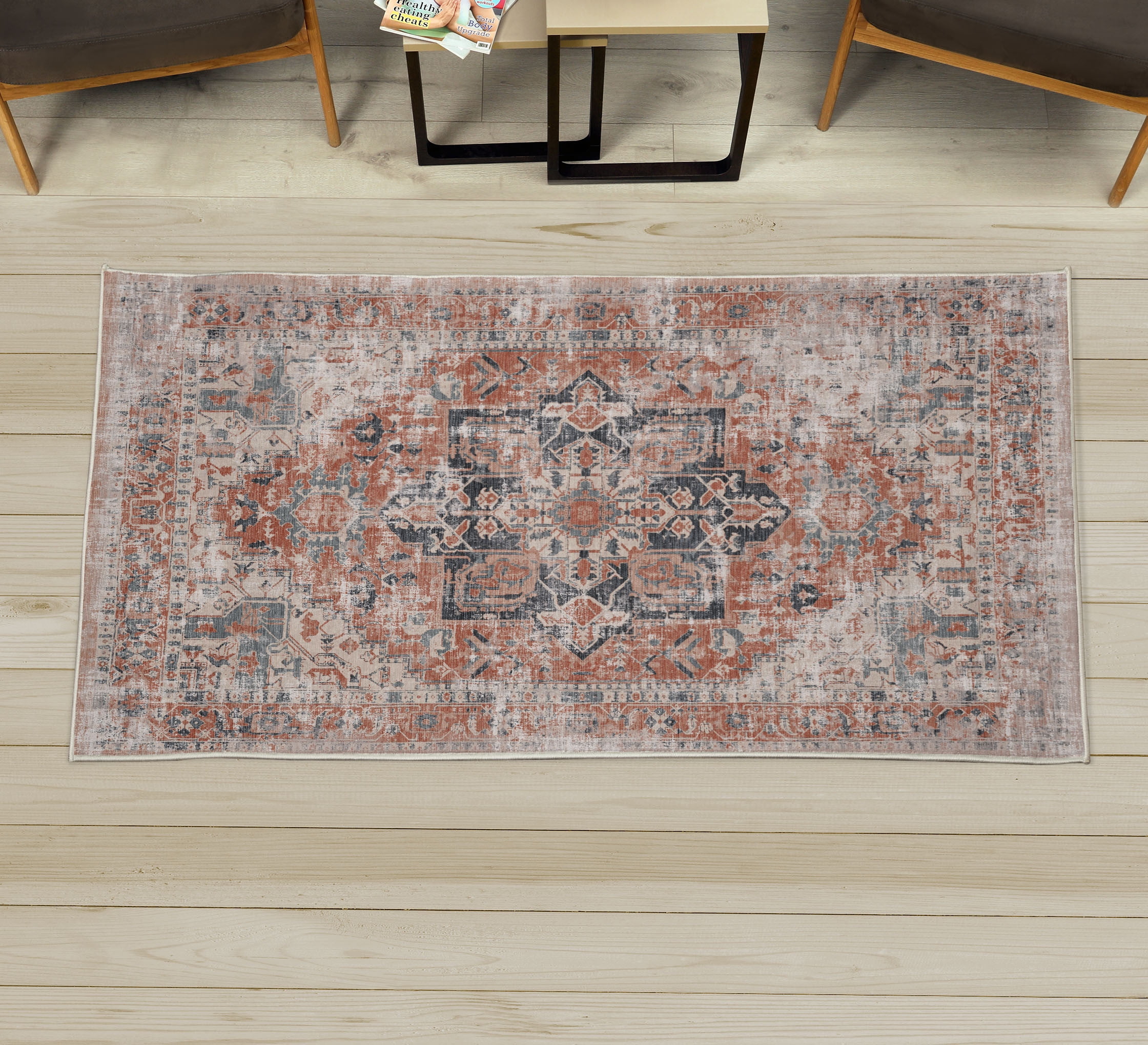 Vintage Decorative Rug, Rustic Weathered Style Pattern of Ethnic and ...