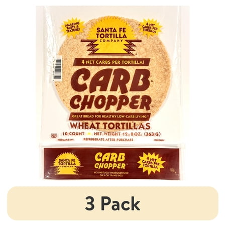 (3 pack) Santa Fe Tortilla Company Carb Chopper 7" Whole Wheat Flour Tortillas, 10 Count (18 oz)