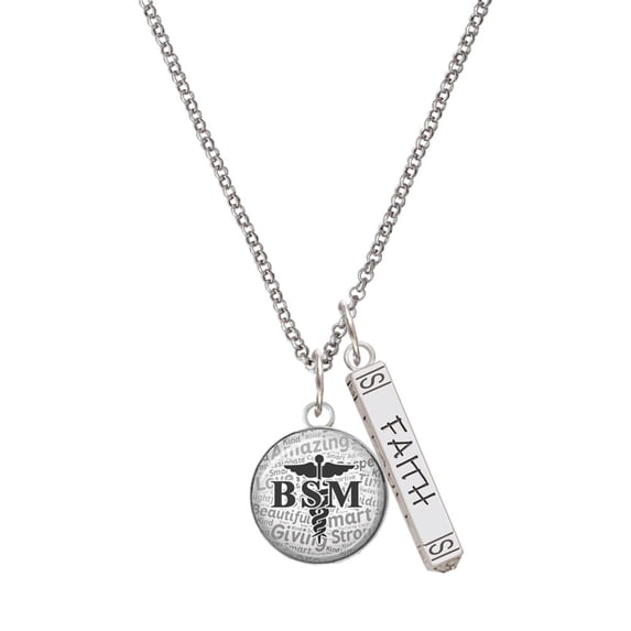 Delight Jewelry Silvertone Domed Black BSM Silvertone Believe Faith Prayer Hope Bar Charm Necklace, 23"