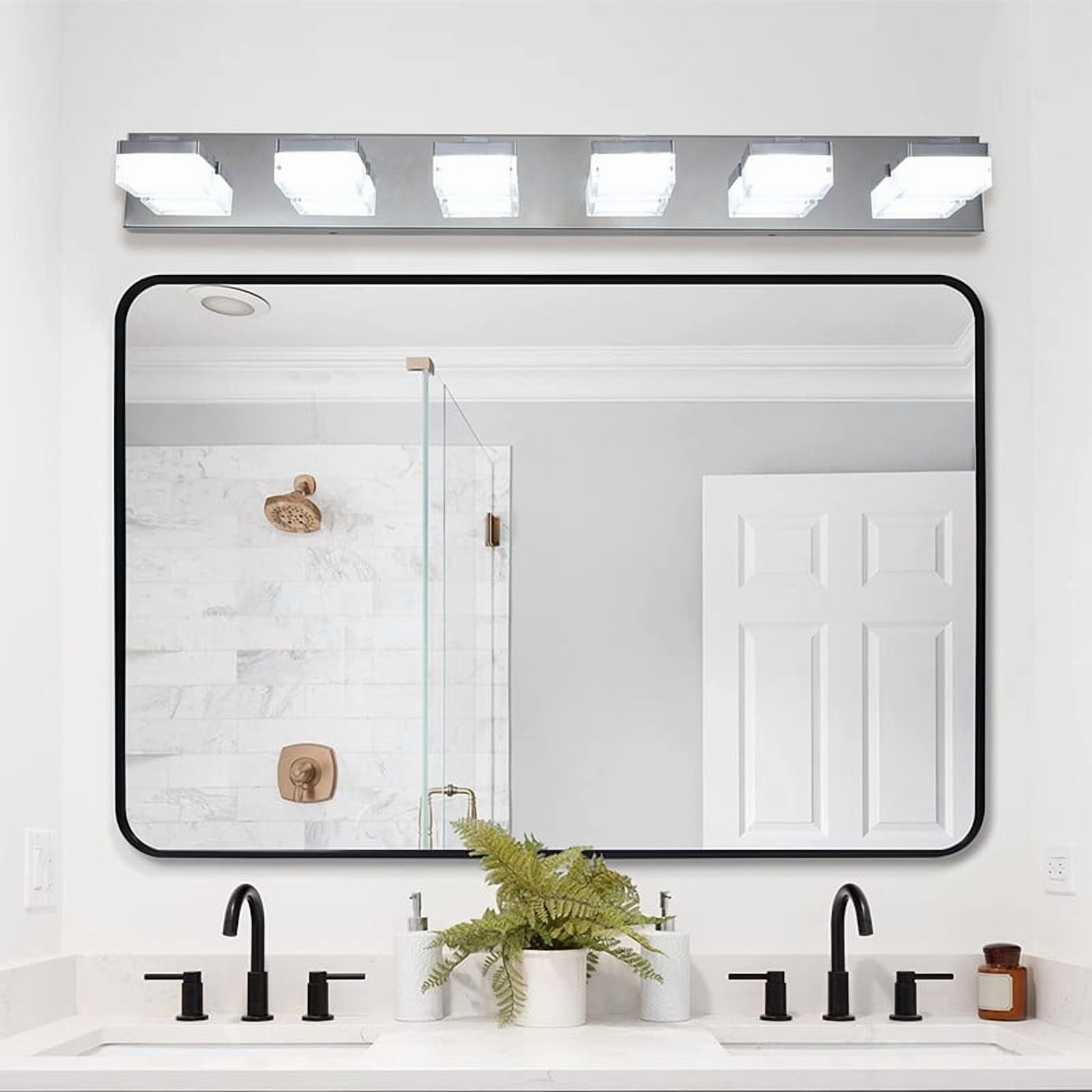 Modern 6-Light Chrome LED Vanity Light with Acrylic Shades, Bathroom Wall Fixture Over Mirror for Makeup Table, Energy Efficient, Sleek Design, Easy to Install