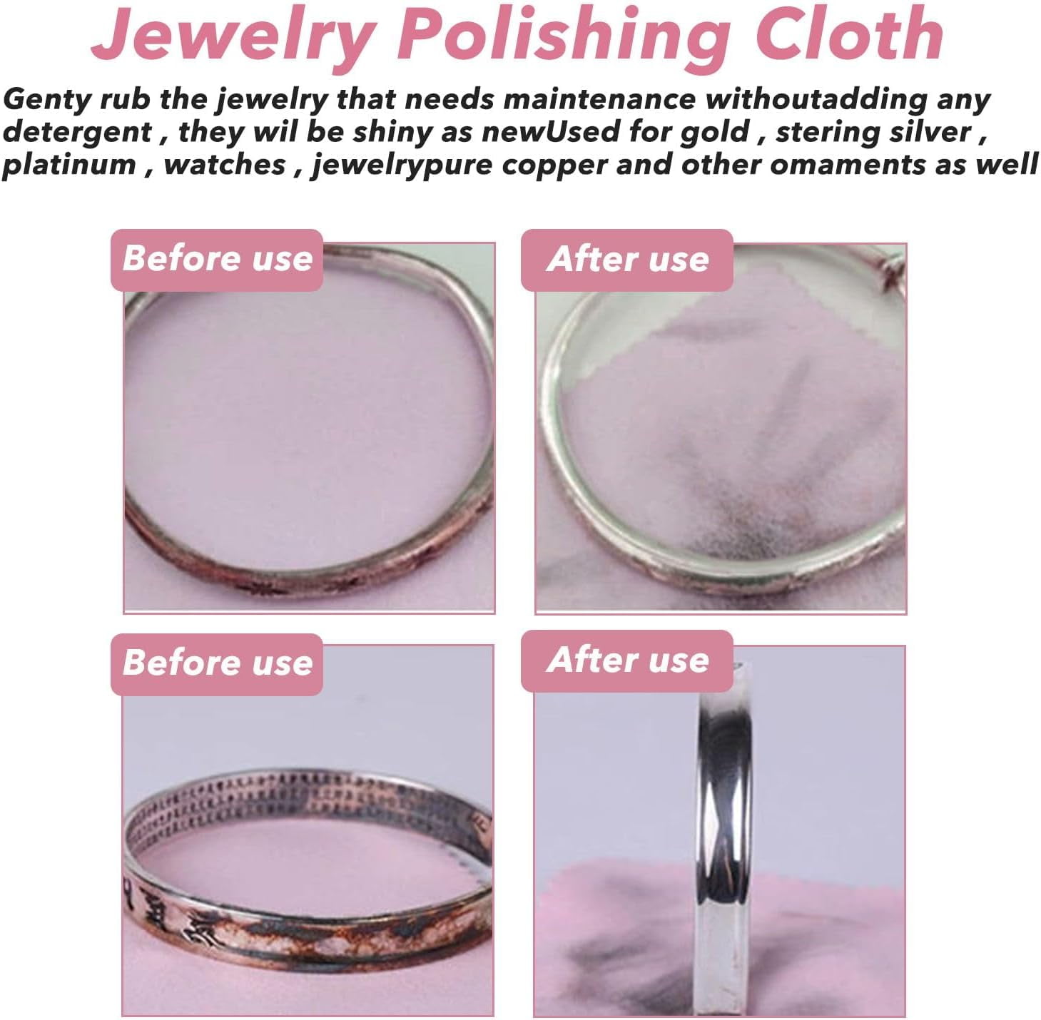 60 Pcs Soft Jewelry Cleaning Cloth, Double Sided Pink Polishing Cleaner Cloth Jewelry Wipe Cloths For Gold Silver Diamond Pearl Silverware Watches Pearl Gold Platinum Jewelry（8 * 8cm）