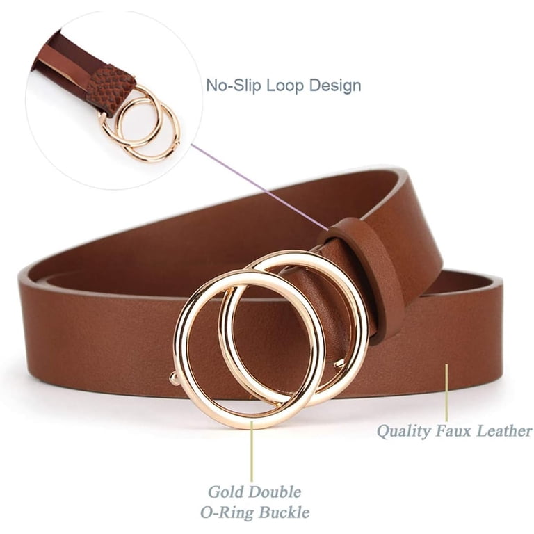 3 Pack Women Waist Belts Faux Leather Double O-Ring Gold Buckle Jeans Pants XZQTIVE 3 Packs Women main image 3