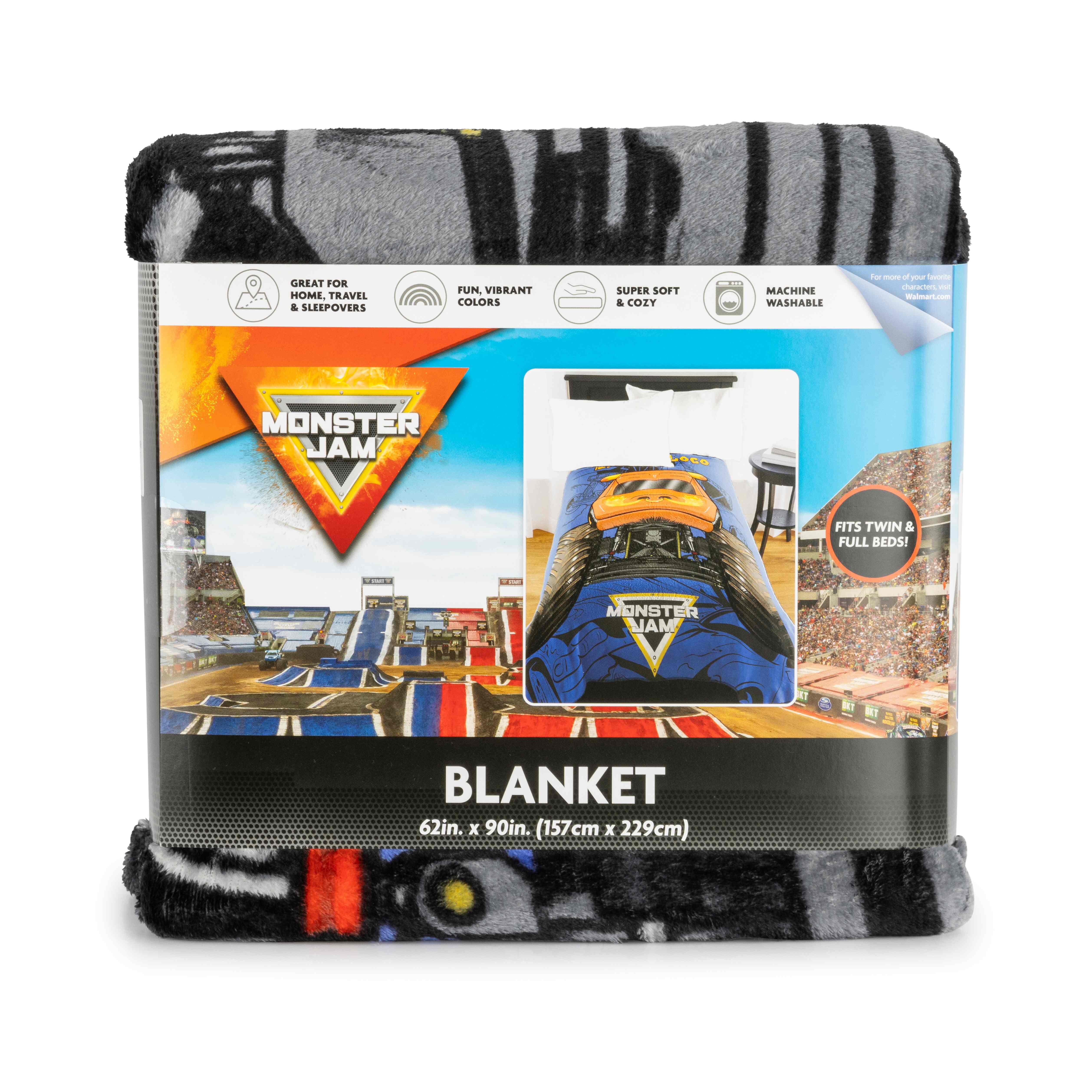 Monster Jam Smash & Mash 62x90 Silk Touch Blanket, Kid, Polyester, Blue & Orange, Feld Entertainment