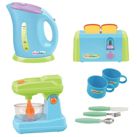 Gourmet Kitchen Appliances Toy Pretend Play Set for Kids with Mixer, Toaster, Kettle and