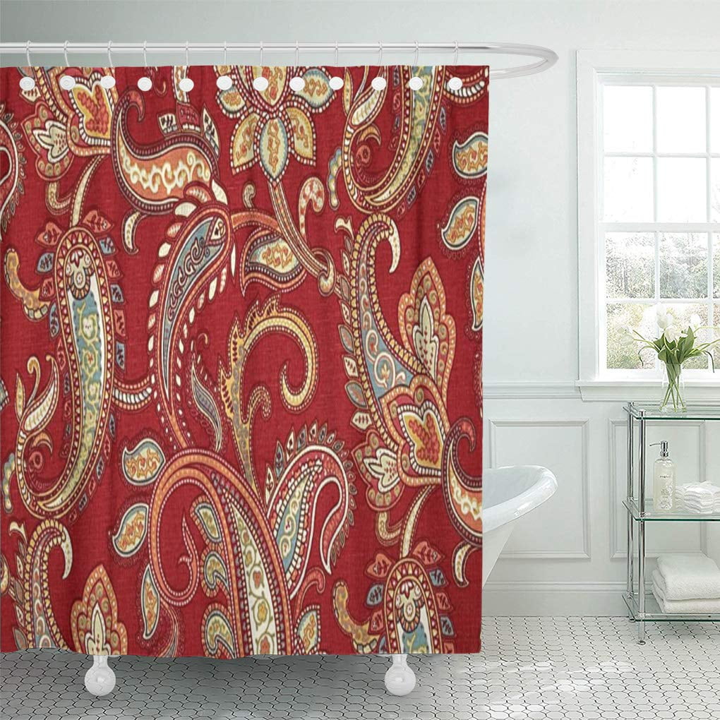 Cynlon Flower Red And Gold Paisley, Red And Gold Damask Shower Curtain