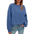 thumbnail image 2 of Crew Neck Sweatshirts Women Fall Oversized Crewneck Sweatshirt Vintage Fleece Pullover Loose Fit Cute Y2K Hoodie Blue S, 2 of 5