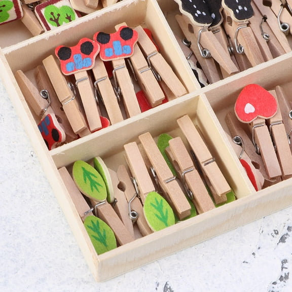OUNONA 42 Pcs 6Grid Wooden Clothespin Set Craft Clips Great for Scrapbooking Gift Party Decoration Tree Embellishment