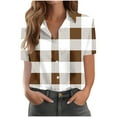 thumbnail image 2 of QUNYINEY Collared Spring Button Down Shirts for Women 2025 Short Sleeve Casual Plaid Blouses Loose Office Blouses for Women, 2 of 4