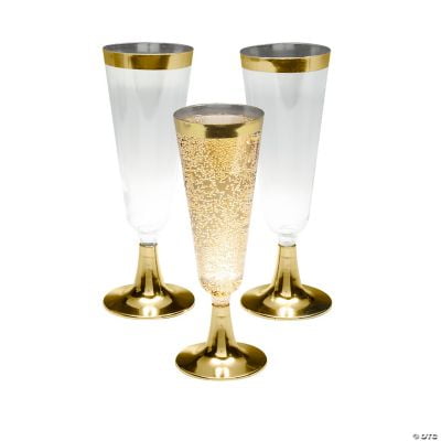 

Clear Plastic Champagne Flutes w/Gold Trim - 25 Ct. Birthday Party Supplies 25 Pieces
