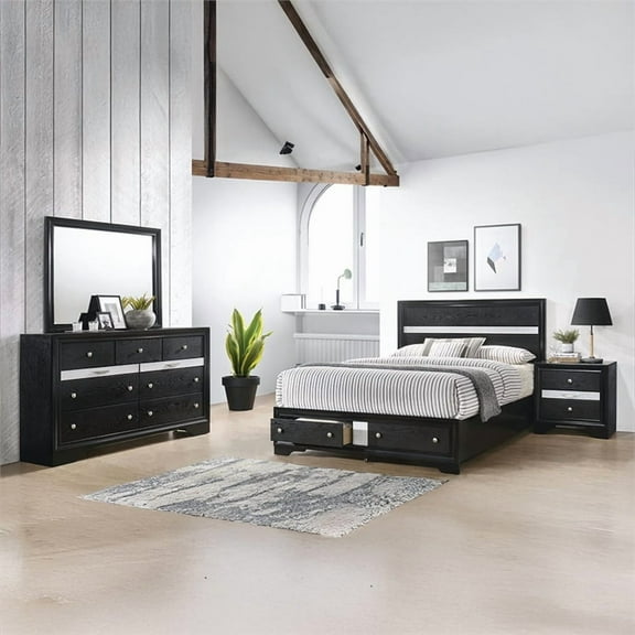 Matrix Traditional Style Full 4 PC Storage Bedroom Set made with Wood  in Black