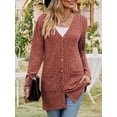 thumbnail image 4 of Women'S 2025 Fall Fashion Cardigan Soft Knit Cardigan for Women Long Sleeve Open Front Coat with Pockets Brick Red XL, 4 of 9