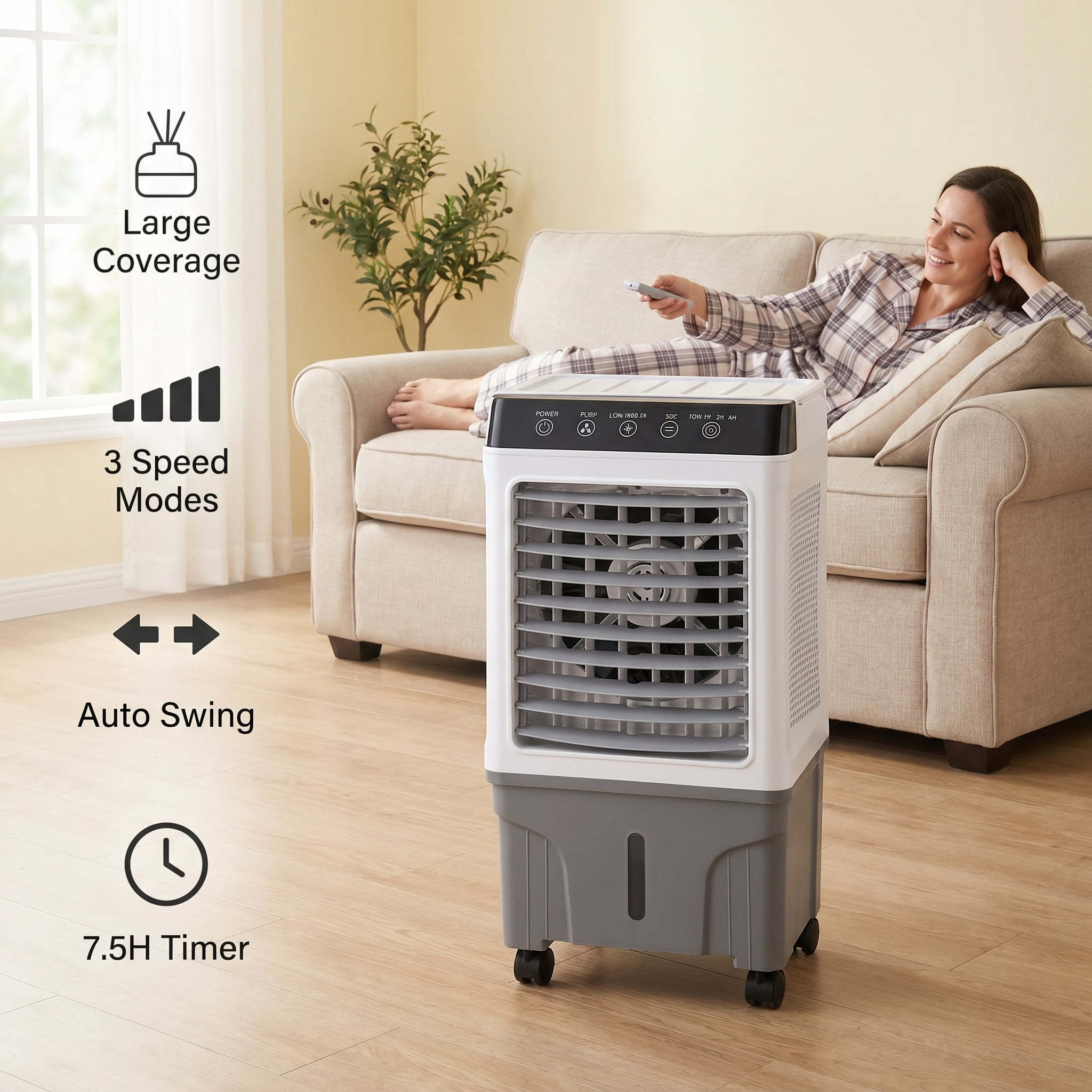 Portable Air Conditioners,3000 CFM Swamp Cooler with3 Speed, 120°Swing, 7.5H Timer, 3.96-Gallon Water Tank Evaporative Air Cooler Long Cooling for Garage, Yard, Indoor