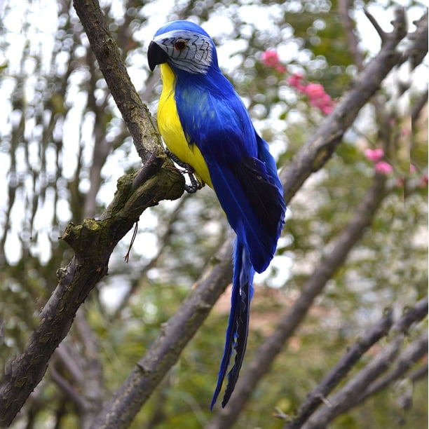 Nvzi 2 piezas de pájaros artificiales de 9,9 pulgadas, loro realista con modelo de decoración de loro con plumas realistas para manualidades de decoración, azul