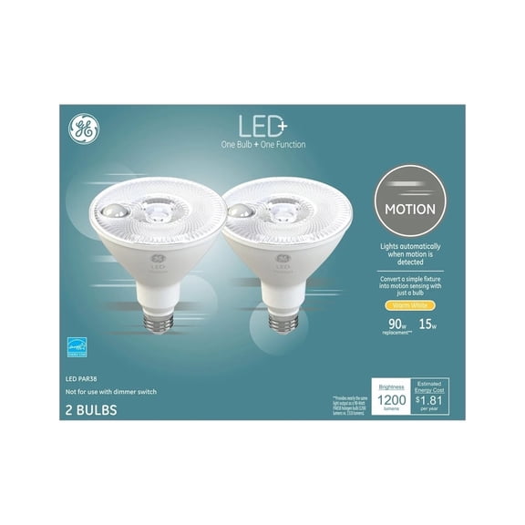 GE LED  Motion Warm White 90W LED Outdoor Floodlight - PAR38 Bulbs, 2 Pack