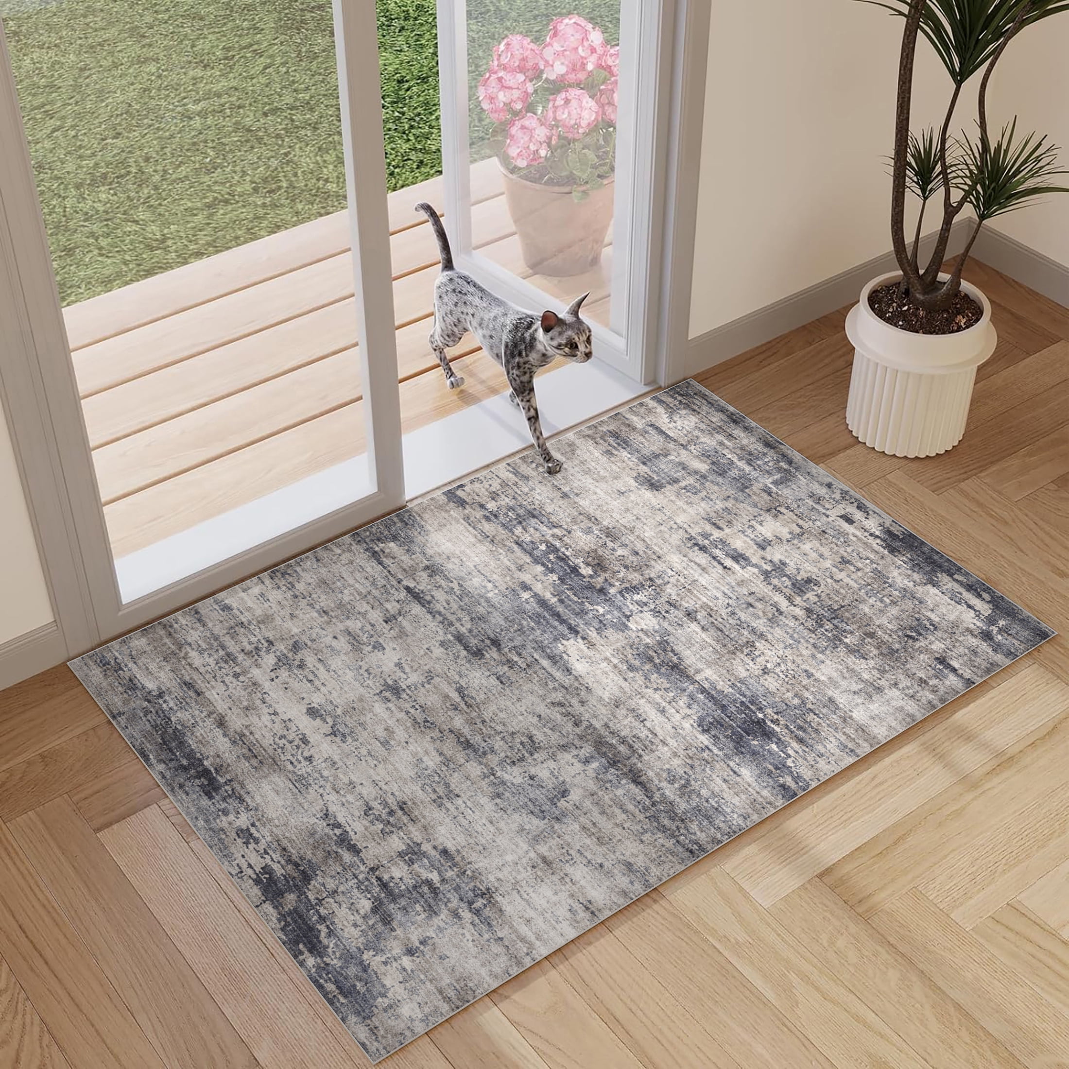 BERTHMEER 2'x3' Small Abstract Area Rugs for Entryway Doorway indoor Doormats Machine Washable Non-slip, Navy Brown