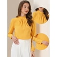 thumbnail image 2 of DARING DIVA Stand Collar Chiffon Long Sleeve Blouse XS Yellow, 2 of 6