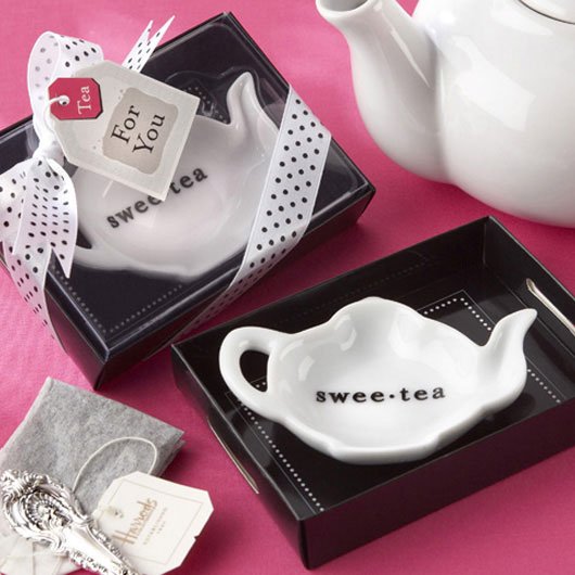 Kate Aspen SweeTea Ceramic TeaBag Caddy in Black & White ServingTray