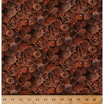 Cotton Landscape Medley Pinecones Pine Cones Fall Autumn Autumnal Allover on Brown Cotton Fabric Print by the Yard (454BROWN)