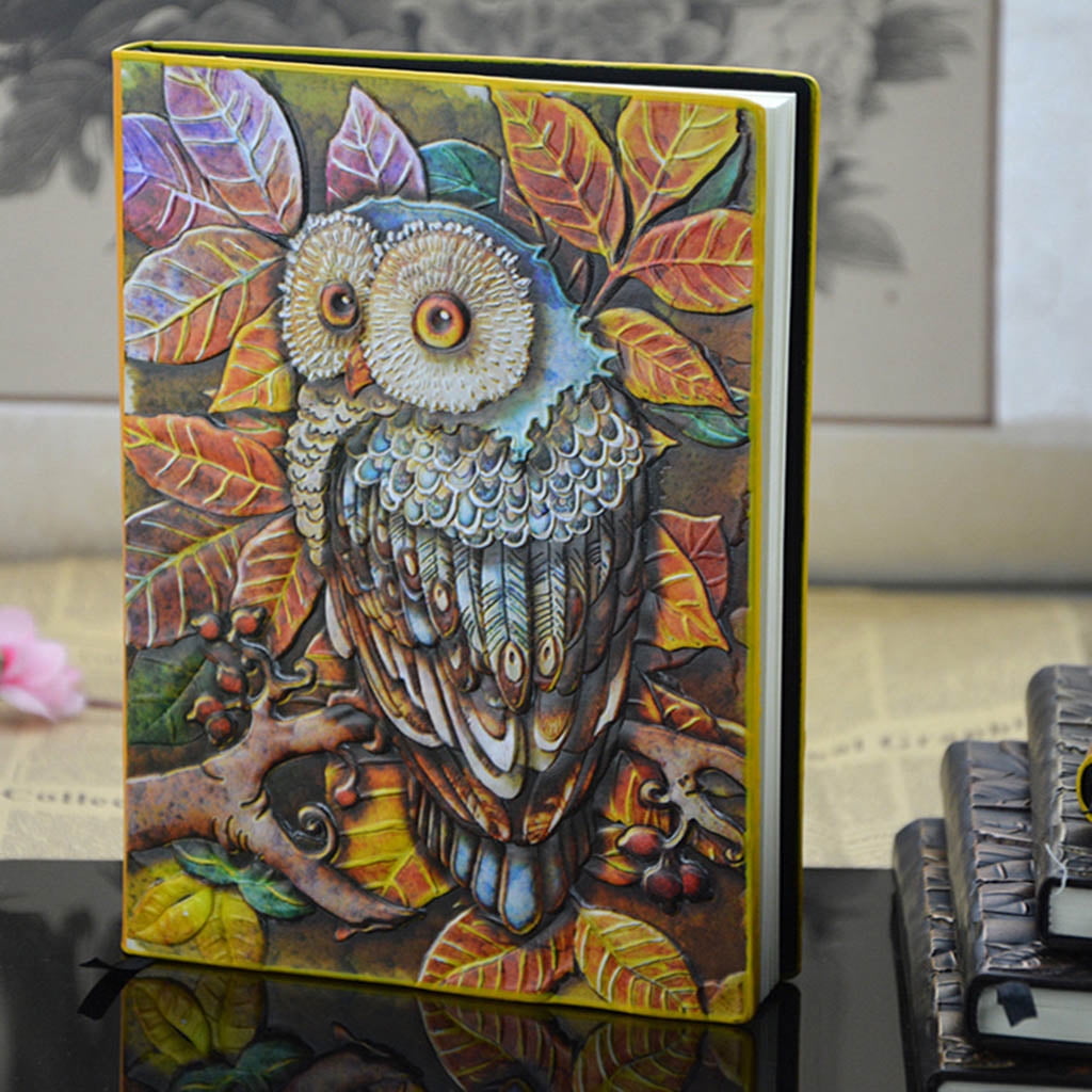 Necvior 3D Carving Owl Embossed Notebook Journal Notepad Travel Diary Planner Sketchbook