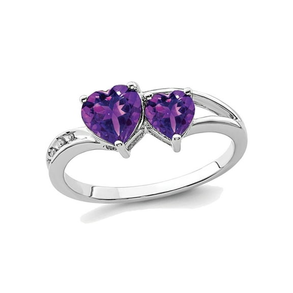 9/10 Carat (Ctw) Natural Amethyst Double Heart Promise Ring in Sterling Silver for Women