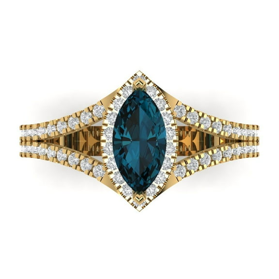 Halo Engagement Ring for Women - 1.2ct Natural London Blue Topaz in 18K Yellow Gold Promise Ring