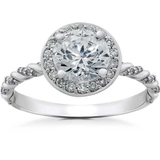 1 1/3 ct Lab Grown Diamond McKenna Halo Engagement Ring 14k White ...