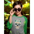 thumbnail image 4 of Tstars Womens St Patricks Day Gift Irish Sugar Skull Clovers St Patricks Day Shirts Gift for Her Irish Shirt Pride Proud Irish 3-4 Women Sleeve Raglan Shirt, 4 of 6