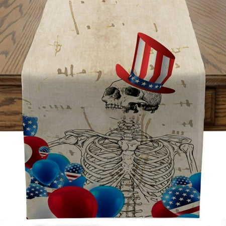 

4th of July Independence Day Table Runner Memorial Day Patriotic American Holiday USA Flag Stars Table Linens Non-Slip Runners for Table Kitchen Party Decoration 13 x 70 Inches