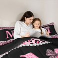 thumbnail image 4 of Manfei Pink ABC Print A Twin Comforter Sets,Classic Fashion Leopard Print Bedding Set,Black Reversible,2-Piece,1 Comforter and 1 Pillowcase, 4 of 7