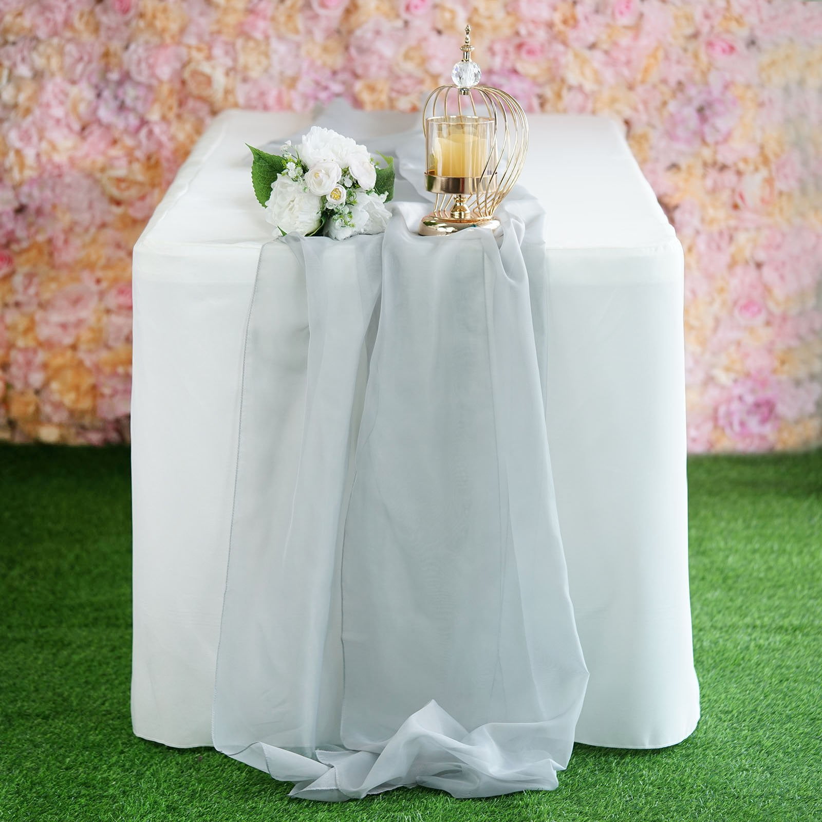 Efavormart 6FT Silver Premium Chiffon Table Runner for Party Dining ...
