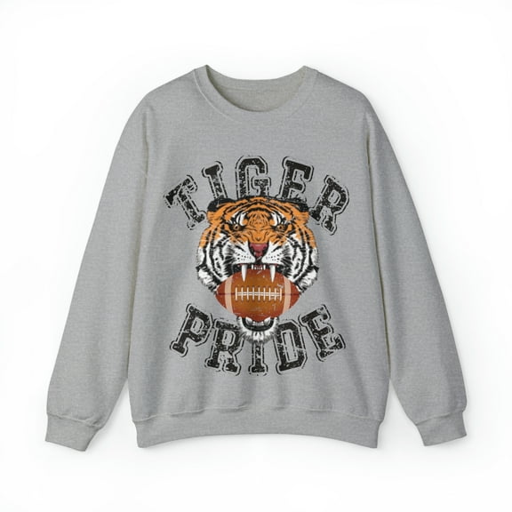 Tiger Football Unisex Sweatshirt Vintage Tigers Shirt for Football Lovers Crewneck Sport Grey Large