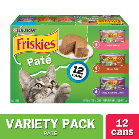 (24 Pack) Friskies Pate Wet Cat Food Variety Pack  Salmon  Turkey & Grilled  5.5 oz. Cans, (best by Dec 2026)