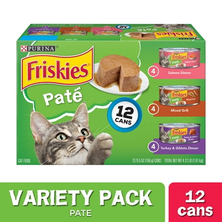 Friskies Pate Wet Cat Food Variety Pack, Salmon, Turkey & Grilled - (12) 5.5 oz.