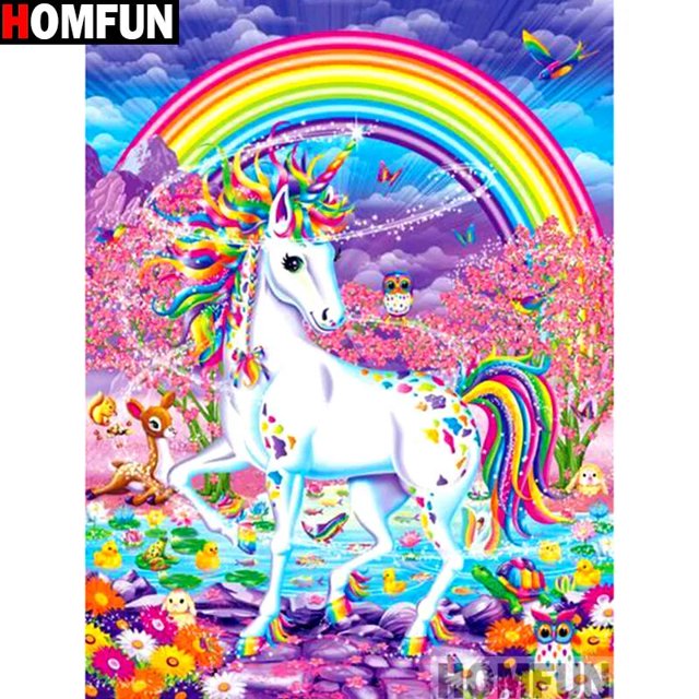 HOMFUN-pintura de diamante 5D DIY "unicornio de dibujos animados", cuadrados o redondos de imitación bordado de diamantes, estilo punto de cruz 5D, decoración para el hogar, A14775