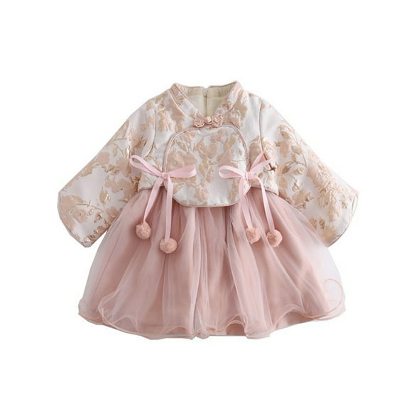 Generic Toddler Kids Baby Children Fairy Dresses for Chinese New Year Lined Warm Dresses Embroidery Tang Suit Chinese Traditional Clothes (3-4 Years,Pink)