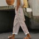 thumbnail image 2 of Amzcrzy Pantalones De Lino Mujer Capri Rayas Moda Pierna Recta Ligeros Holgados Casuales Playa Vacaciones Verano Con Bolsillos Tallas S-2XL Marrón, 2 of 5