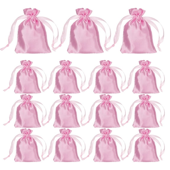 15pcs Pink Satin Gift Bags with Drawstring, 3.5" x 2.8" Party Favor Bags Wedding Favor Bags for Wedding Birthday Candy