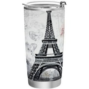 Bestwell Eiffel Tower Tumbler with Lids and Straws, Insulated Cup Reusable Stainless Steel Water Bottle Travel Mug | Fits in Most Cupholders 20 oz