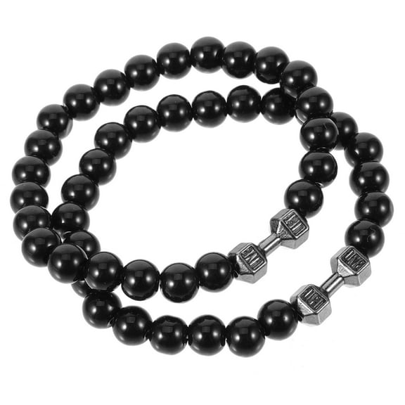 OFFIGAM 2-Pack Black Weighted Dumbbell Beaded Bracelets for Men Comfortable Fitness Wristbands