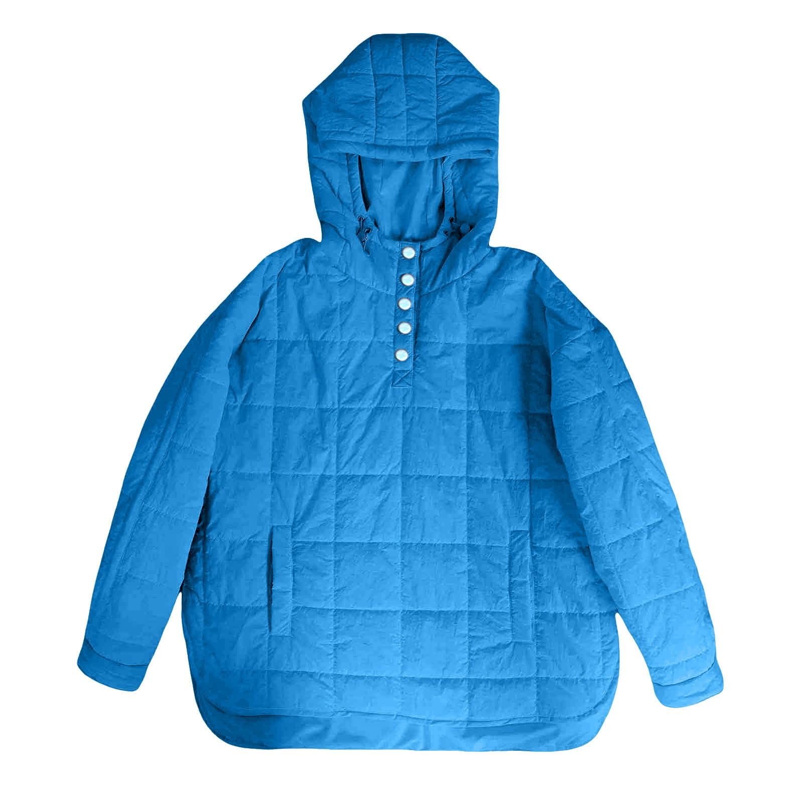 GEWSEY Quilted Puffer Jacket Womens with Hood Packable Pullover Jacket Lightweight Oversized Winter Warm Padded Coats (Sky Blue, L)