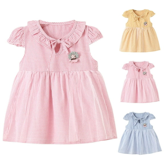 Ahuyic Little Girl Summer Casual Dress,Sleeveless Dresses for Kids,Toddler Baby Girl Summer Fly Sleeve Dress Small Checkered Mesh Skirt