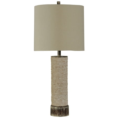 Palm Buffet Table Lamp - Palm Bay Table Lamp - Beige Finish - White Hardback Fabric Shade