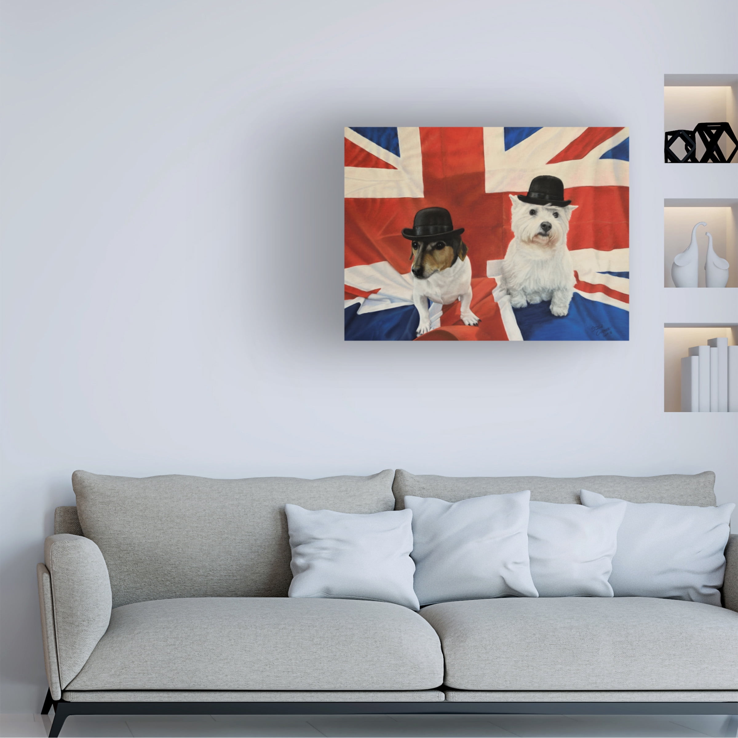 Steve Crockett 'Pet Portrait Of 2 Dogs On A Union Jack Flag' Canvas Art