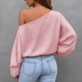 thumbnail image 4 of Sexlip Womens Off Shoulder Blouse Long Sleeve Puff Sleeve Design Satin Fabric Flowy Silhouette for Evening Occasions Pink L, 4 of 5