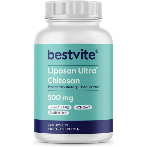 Liposan Ultra Chitosan 500mg (240 Capsules)-Patented Faster Acting Than Regular Chitosan-No Stearates-No Fillers
